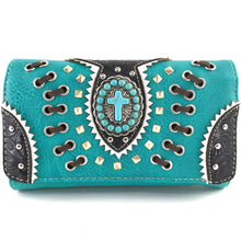 Load image into Gallery viewer, Turquoise Cross Flowers Wallet
