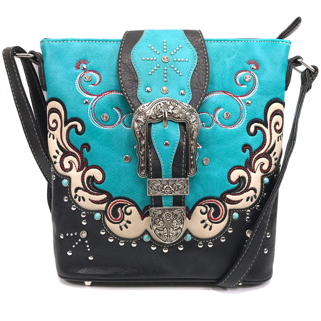 Western Embroidered Buckle Crossbody Messenger Purse